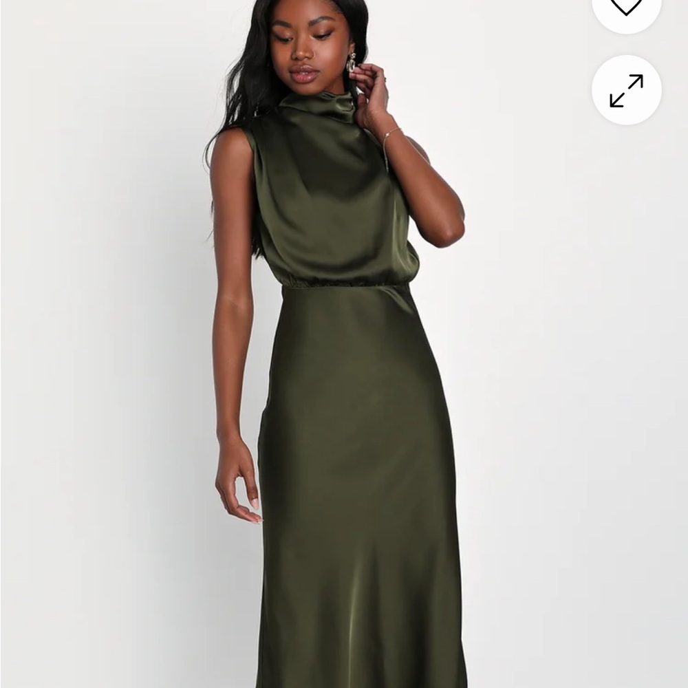 Lulu’s Satin Asymmetrical Olive Dress